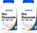 Nutricost 아연 Gluconate 240 Veggie 캡슐 (50mg) (2 병) - 글루텐 무료 및 비 GMO