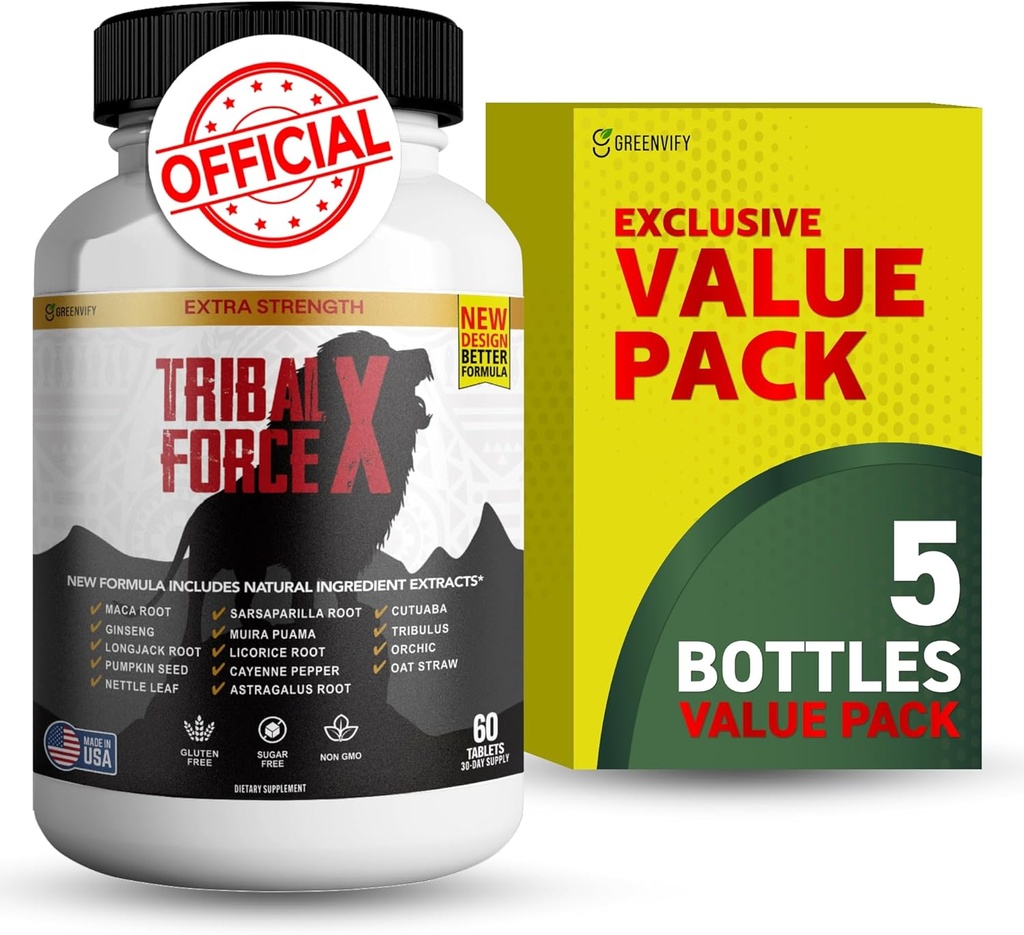 Tribal Force X Extra Strength 천연 보충, 60 정제, 글루텐 무료, 비 GMO, 30 일 공급 (5)