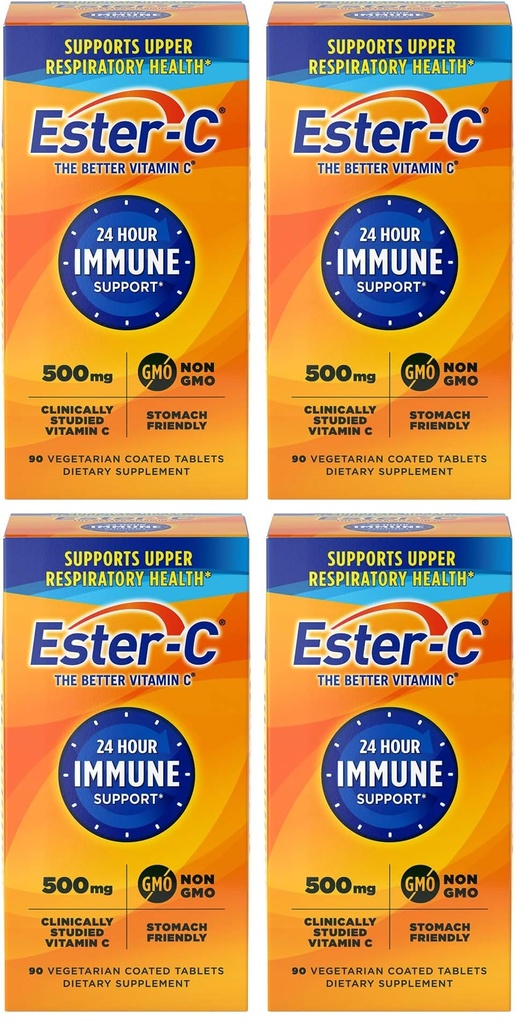 Ester-C 500 mg 24 시간 비타민 C 정제 면역 지원, 비타민 C 보충교재, 90 조사 (포장 4)
