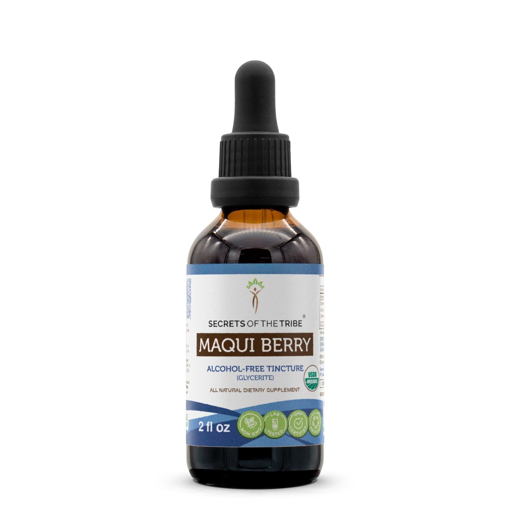Tribe Maqui Berry USDA 유기 Tincture 알콜 자유로운 액체 추출물, Maqui Berry (Aristotelia chilensis) 말린 베리 (2 FL OZ)의 비밀