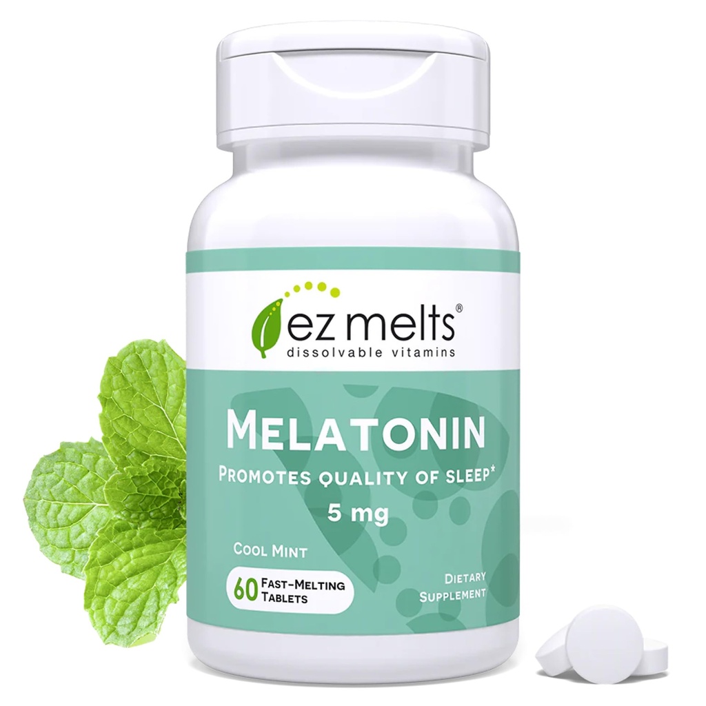 EZ 녹슬지 않는 멜라토닌, 5 mg, 설탕 자유로운, 2 달 공급, 차가운 민트 거품이 이는 - 1 팩