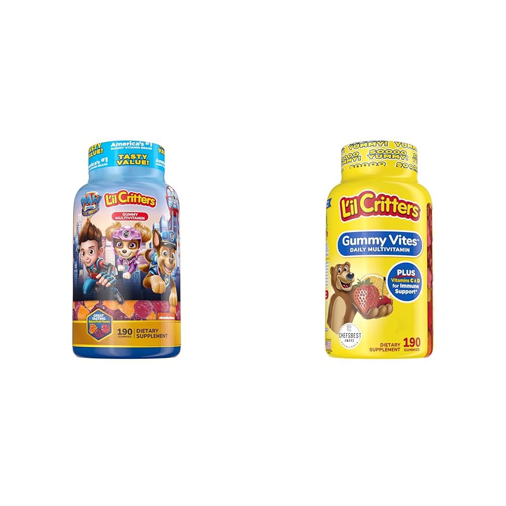 L'il Critters Paw Patrol & Gummy Vites Kids Multivitamin Gummies, 190 Count Cherry, Strawberry, 오렌지, 파인애플 및 블루 베리 풍미