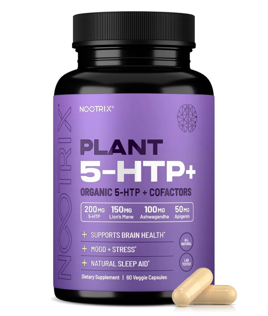 Nootrix 유기 식물 5 HTP+ 보충 | 지원 메모리, 정신 초점,인지 건강 및 에너지 | 촉진 건강 무드 & 두뇌 기능 | 비타민 B6 & L Theanine |60 캡슐