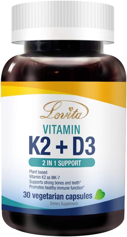 Lovita 비타민 K2 + D3, 400 IU Vegan 비타민 D3 & 120 mcg 비타민 K2 (MK-7), 1개의 공식, 면역 비타민 복합체, 30 채식 캡슐에 있는 2