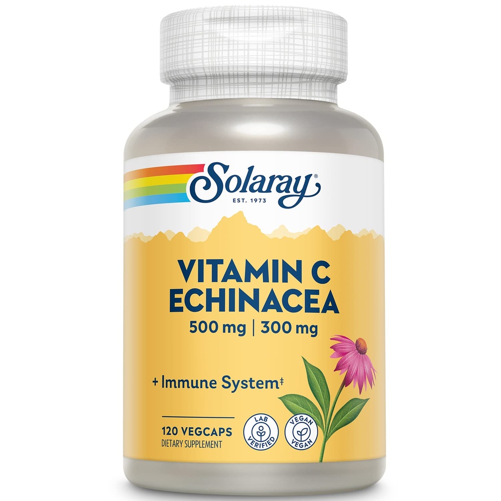 SOLARAY 비타민 C & Echinacea 뿌리 | 건강한 면역 체계 지원 w/500 mg VIT C & 캡슐 당 300 mg Echinacea | 비 GMO & Vegan | 120 VegCaps