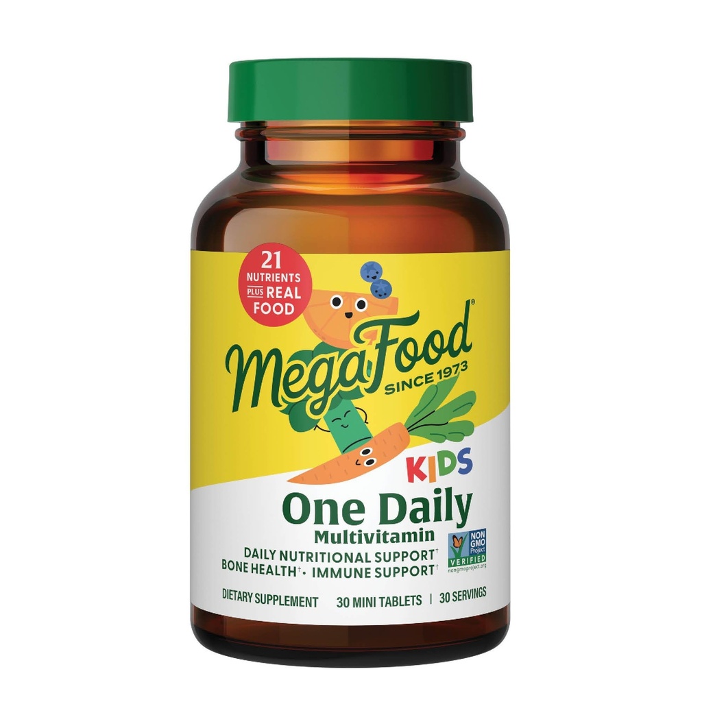 MegaFood Kids One Daily Multivitamin - 어린이를위한 편리한 미니 Multivitamin - 아연, 비타민 C, B & D - 채식주의, 글루텐 무료, 비 GMO - 30 정제, 30 서빙