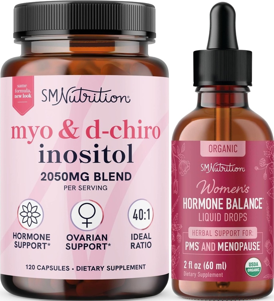 SMNutrition 초본 호르몬 균형 Tincture & Myo-Inositol & D-Chiro Inositol | 40:1 (30 인분)를 가진 호르몬 균형 뭉치 및 여성 (60 인분)를 위한 액체 주기 지원