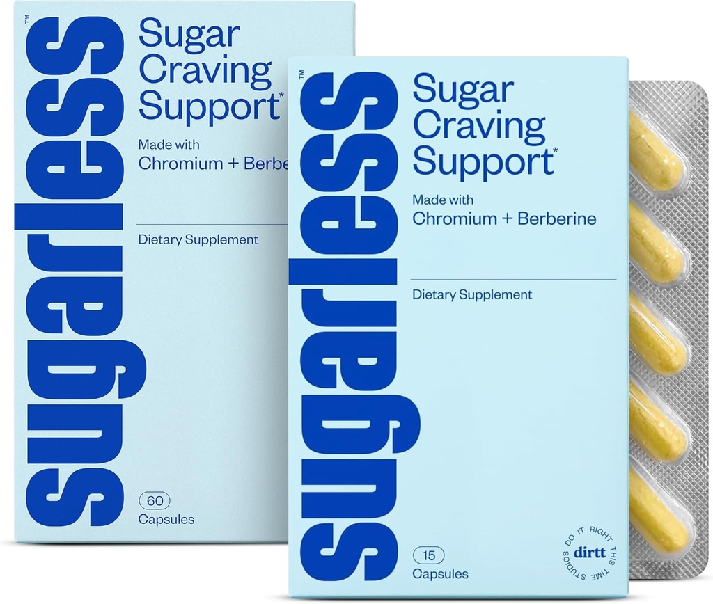 Sugarless Stop Sugar Cravings 보충교재 번들 - Berberine, Chromium, CoQ10 & L-Theanine를 가진 자연적인 크레이빙 차단제 - 30의 조사 & 15의 조사 여행 크기, 비 GMO & 글루텐 자유로운