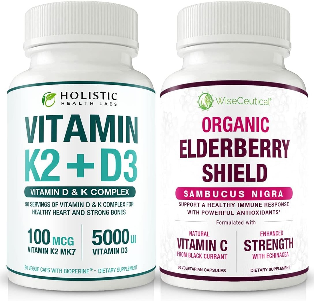 Max Absorption Vitamin K2 + D3 & Organic Elderberry with Black Currant and Echinacea | 뼈 강도 및 칼슘 흡수 | 면역 지원