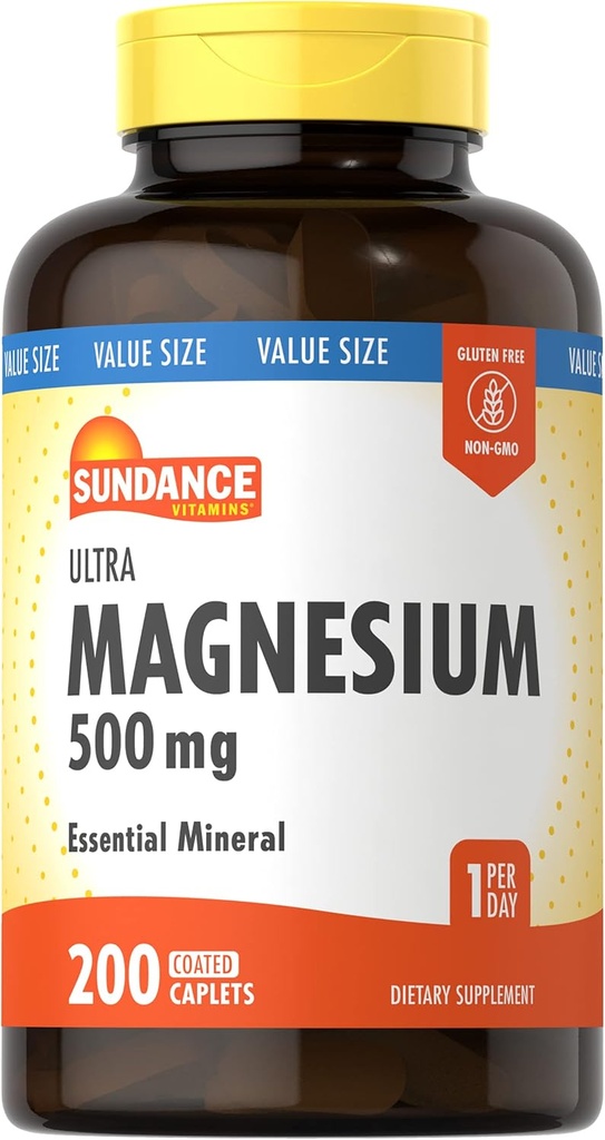 Sundance 마그네슘 보충 | 500mg | 200 개 | 채식주의자, 비 GMO 및 글루텐 무료 | 마그네슘 산화물