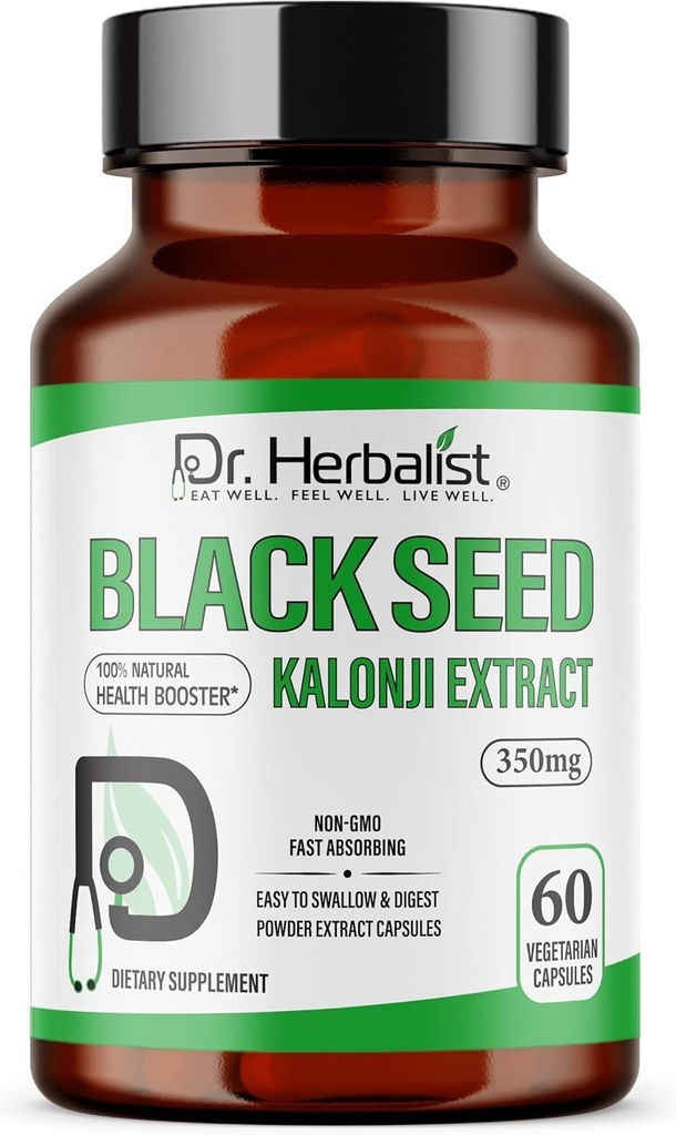 Dr. HERBALIST Black Seed Extract 350mg – 60 Vegan Capsules | 10:1 Extract = 3,500mg Raw Black Seed Powder | Premium Nigella Sativa Supplement | 높은 Thymoquinone | 천연 웰니스 지원