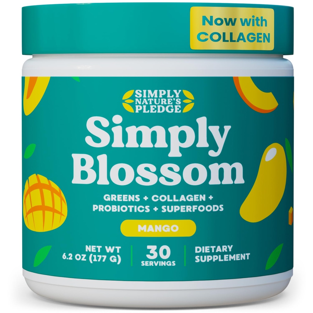 간단히 Blossom Nutrition Daily Greens & Superfood Powder + Collagen + Probiotics for Women 's Digestive Health & Bloating Relief. 건강에 도움이 - 30 일 공급 - Mango