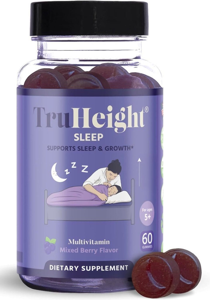 TruHeight Sleep Gummies - 어린이 및 청소년 자연 수면 보조 최대 성장 - 소아과 추천 - 어린이 Melatonin Gummy - Melatonin, Ashwagandha, L Theanine, Lemon Balm, Ages 4+, 혼합 Berry 풍미
