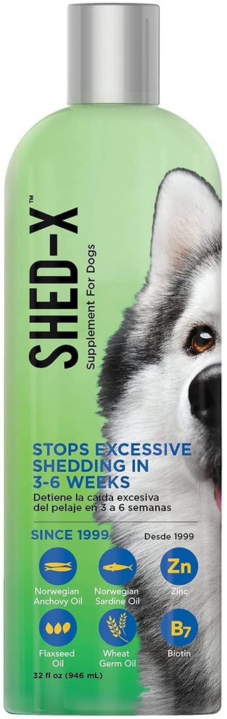 Shed-X Liquid Dog Supplement, 32oz - 100 % 천연 - 개 Shedding, 개를위한 물고기 오일 지원 스킨 & 코트, 필수 지방산, 비타민 및 미네랄 식품 개 오일