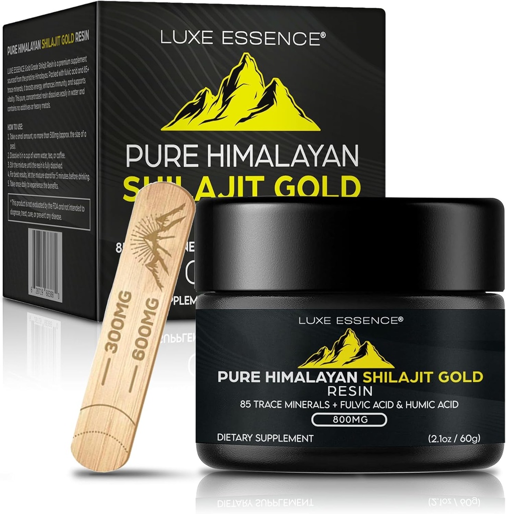 Pure Himalayan Organic Shilajit Resin | 800mg Potency Gold Grade | Fulvic Acid & Trace Minerals | 식물 기반 | 비 GMO | 60g