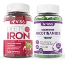 NEVISS Vegan 철 보충교재, Gentl 철 + 설탕 자유로운 니코틴아미드 500mg Gummies