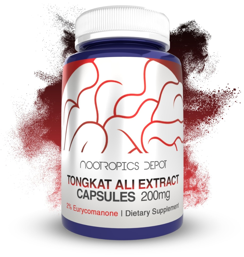 Nootropics Depot Tongkat Ali 추출물 캡슐 | 200mg | 60 개 | HPTLC의 2% Eurycomanone | Eurycoma longifolia 뿌리 추출물