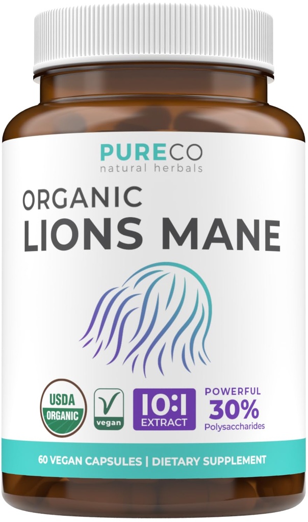 유기 사자 Mane 보충교재 캡슐 - 1000mg 사자 Mane를 가진 USDA 유기 버섯 보충교재 캡슐 10:1 30% 다당류로 서빙 당 추출물 - Vegan & Non-GMO (1 달 공급)