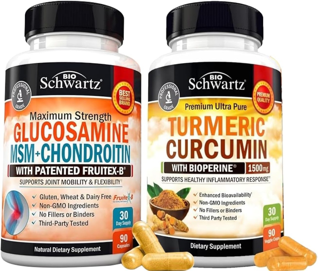 Black Pepper Extract 1500mg Complex (1 개월 공급) Plus Glucosamine Chondroitin MSM Triple Strength Joint Support Supplement (1 개월 공급)