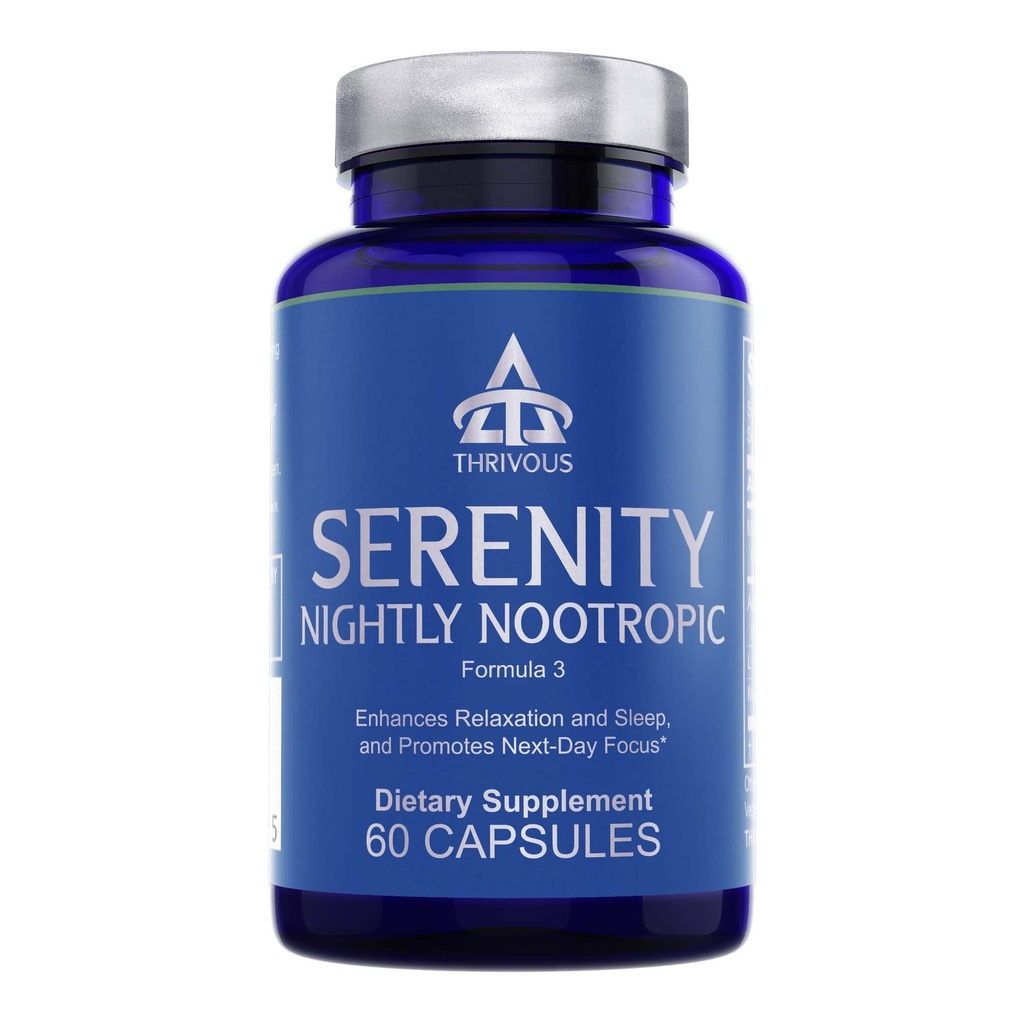 Thrivous Serenity Nightly Nootropic – 수면 & 휴식 공식 KSM-66 Ashwagandha, L-Theanine, 마그네슘 글리세린 & Melatonin - 60 Vegan 캡슐