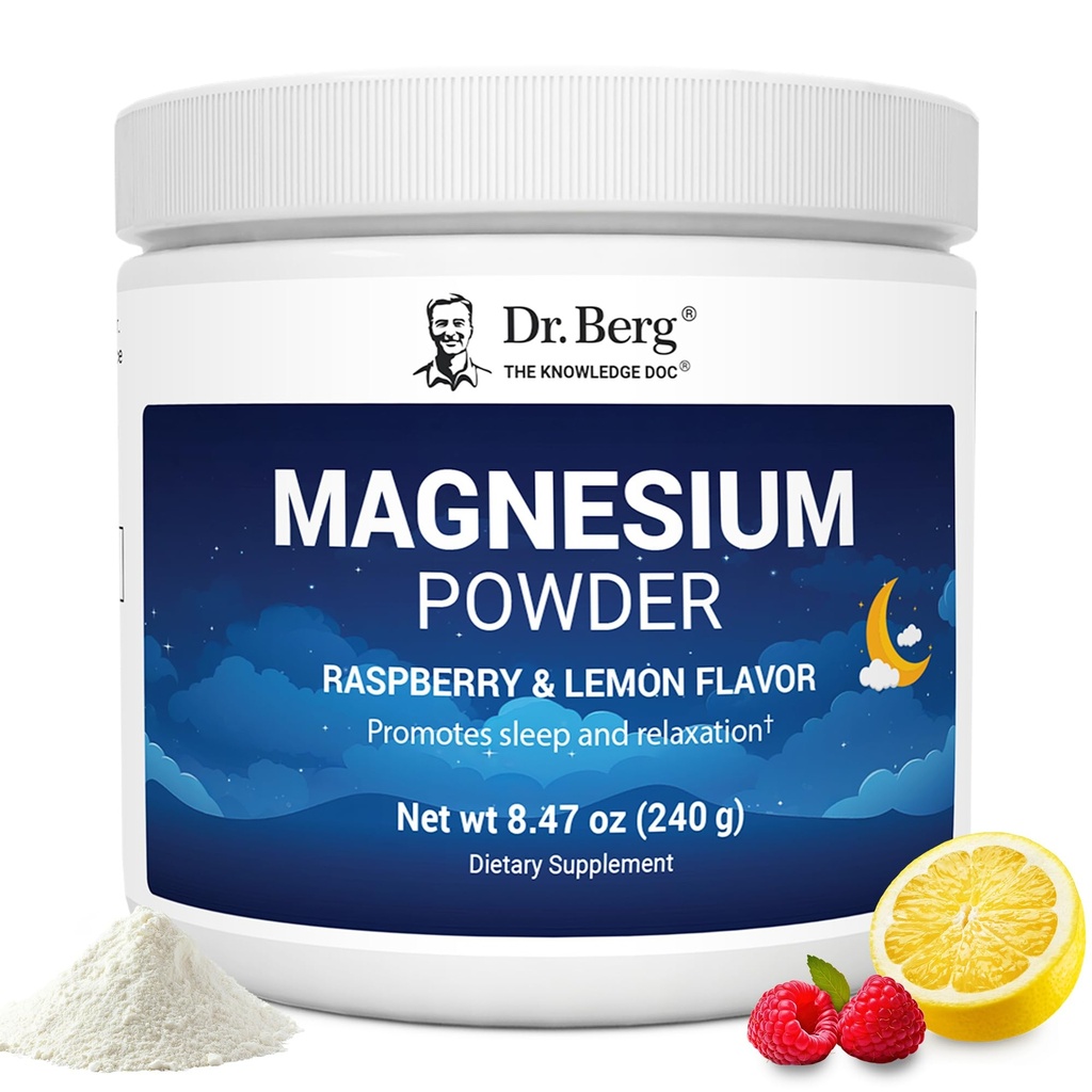 Dr. Berg Magnesium Glycinate Powder for Sleep, Relaxation, & stress Relief - 이제 비타민 D3 및 아연을 포함 - 맛있는 라즈베리 & 레몬 맛 (50 서빙) 마그네슘 분말 - 마그네슘 음료 분말