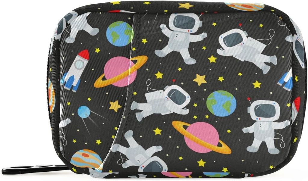 Space Travel Galaxy Astronauts Pill Box 7 Day Pill Case Bag Travel Pill 주최자 가방 지퍼 휴대용 주간 케이스 컴팩트 크기 비타민 보충 홀더