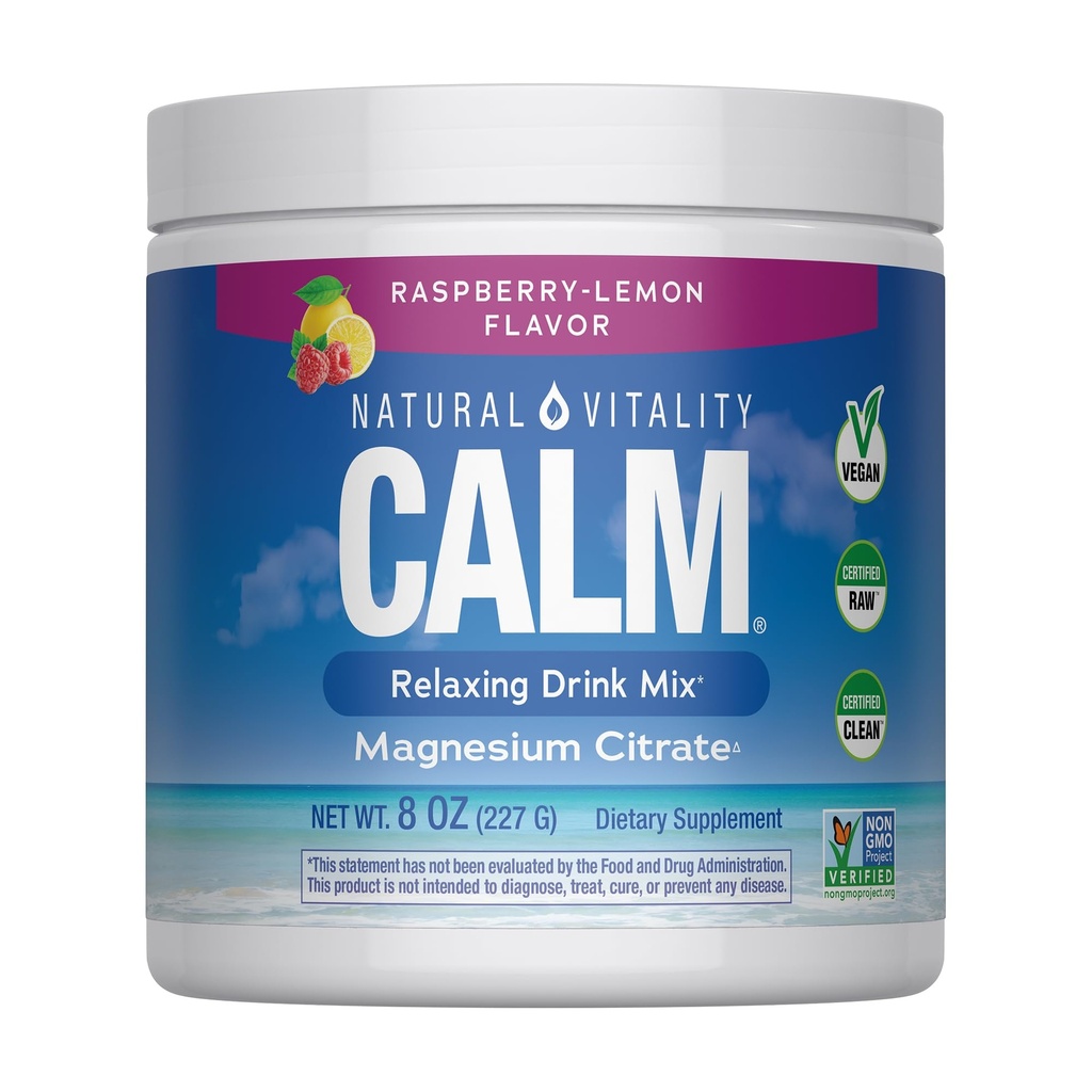 NATURAL VITALITY 라즈베리 레몬 캘름 마그네슘 음료 혼합, 8 온스