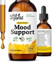 Wild & Organic Mood Support Drops - 좋은 Mood 보충제 w / Ashwagandha Root & Rhodiola Rosea - 긍정적 인 에너지를위한 천연 액체 드롭 - 여성과 남성을위한 Calm 및 Relax 보충제 - 2 oz
