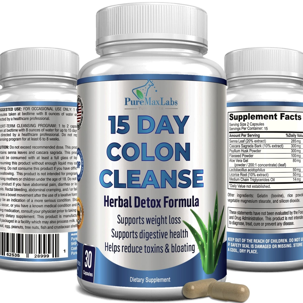 YUMMYVITE 15 Day Colon Cleanse 및 Detox, Herbal Detox Formula, 체중 감소, 변비 완화 지원 - 에너지 부스트. Flush Toxins, 남성과 여성을위한 천연 안전한 콜론 클렌저 - 30 캡슐