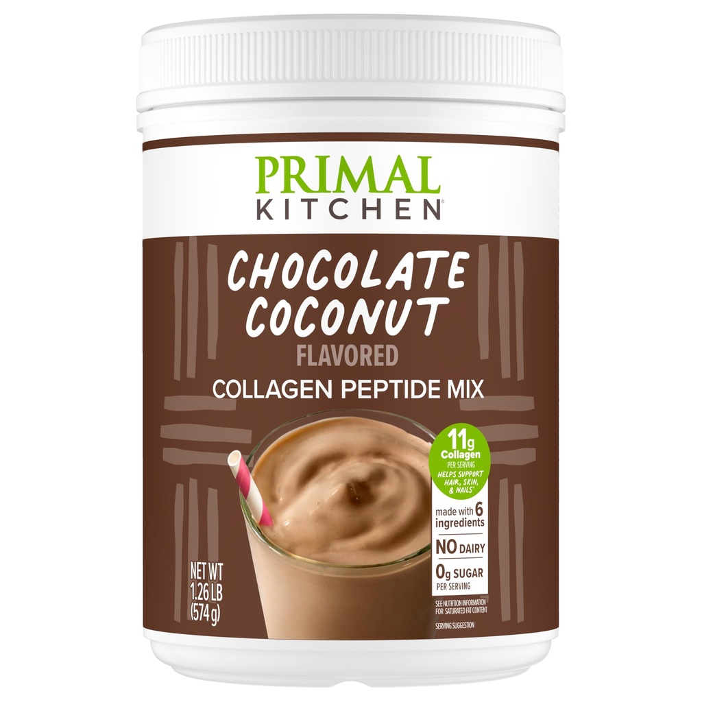 Primal Kitchen Chocolate Collagen Fuel® 음료 믹스, 초콜릿 코코넛 콜라겐 펩타이드, 다이너리 또는 인공 감미료, 20 온스
