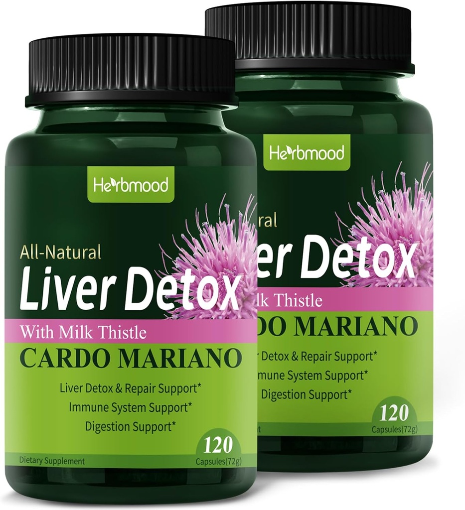 Herdmood Silymarin 우유 이틀 간장 Detox 캡슐에 대한 지방 간장, Alcachofa y Cardo Mariano con Silimarina para el Higado Graso, Liver Cleanse Detox & Repair Formula w/Artichoke Extract. 240 단위