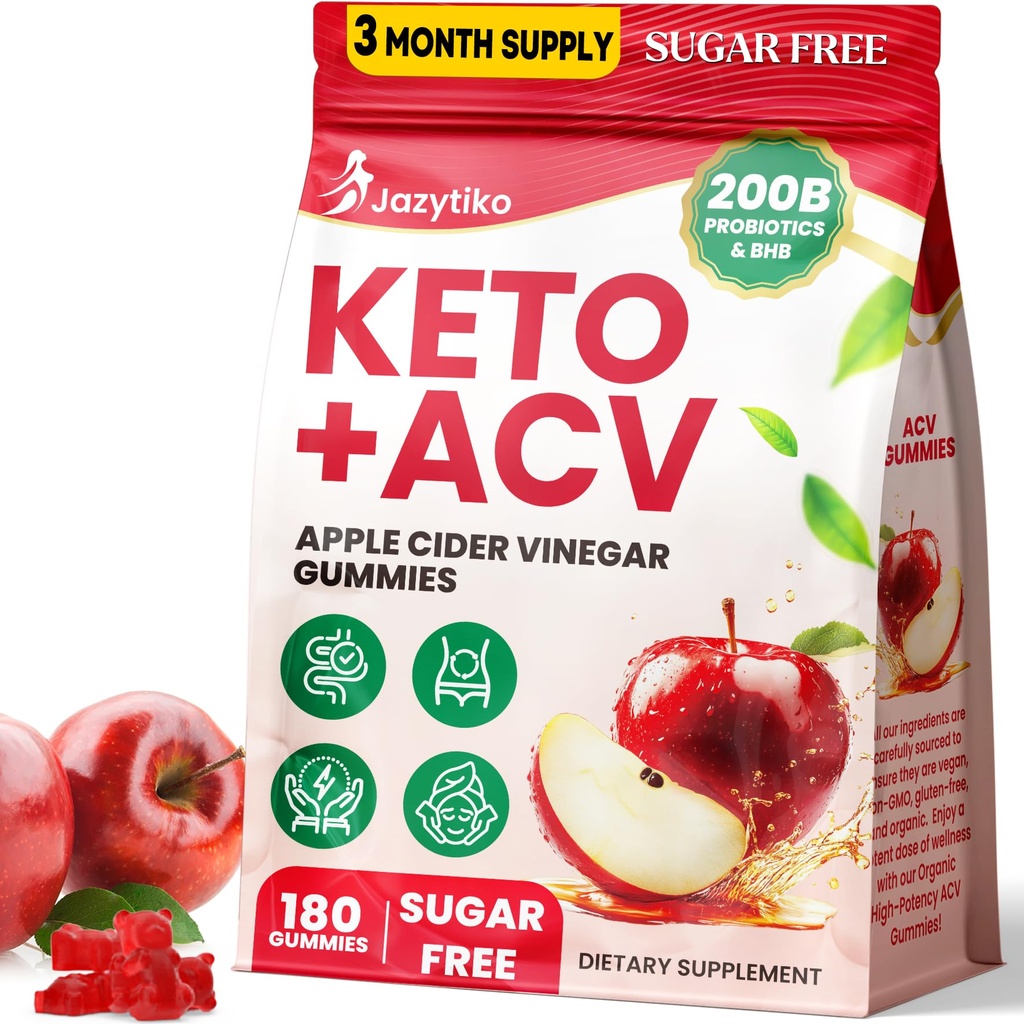 Apple Cider Vinegar Gummies, Probiotics, BHB, B12 및 Keto 지원이있는 고급 ACV 거미 - Detox, Metabolism, Digestion, Gut & Immune Health - Sugar Free, Vegan, 180 카운트