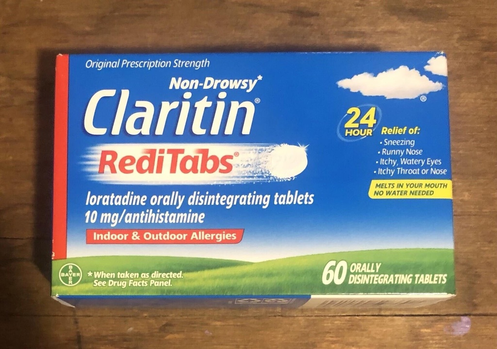 Claritin RediTabs 24 시간 알레르기 의학, 비 심근 알레르기 완화, Loratadine 항히스타민 정제, 60 조사