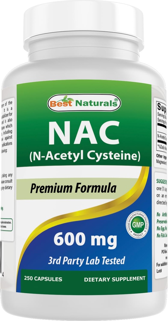 최고의 자연 NAC N-Acetyl-Cysteine 600 mg 250 캡슐