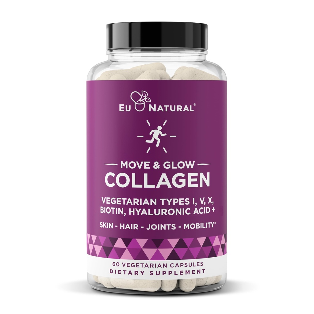 여성 및 남성을위한 이동 및 Glow Collagen 알약 – Vegetarian Multi-Collagen (유형 I-V-X) 9 식물 기반 Superfoods for Skin Health & Joint Support – Biotin, 비타민 C, 비타민 E, 60 채식 캡슐