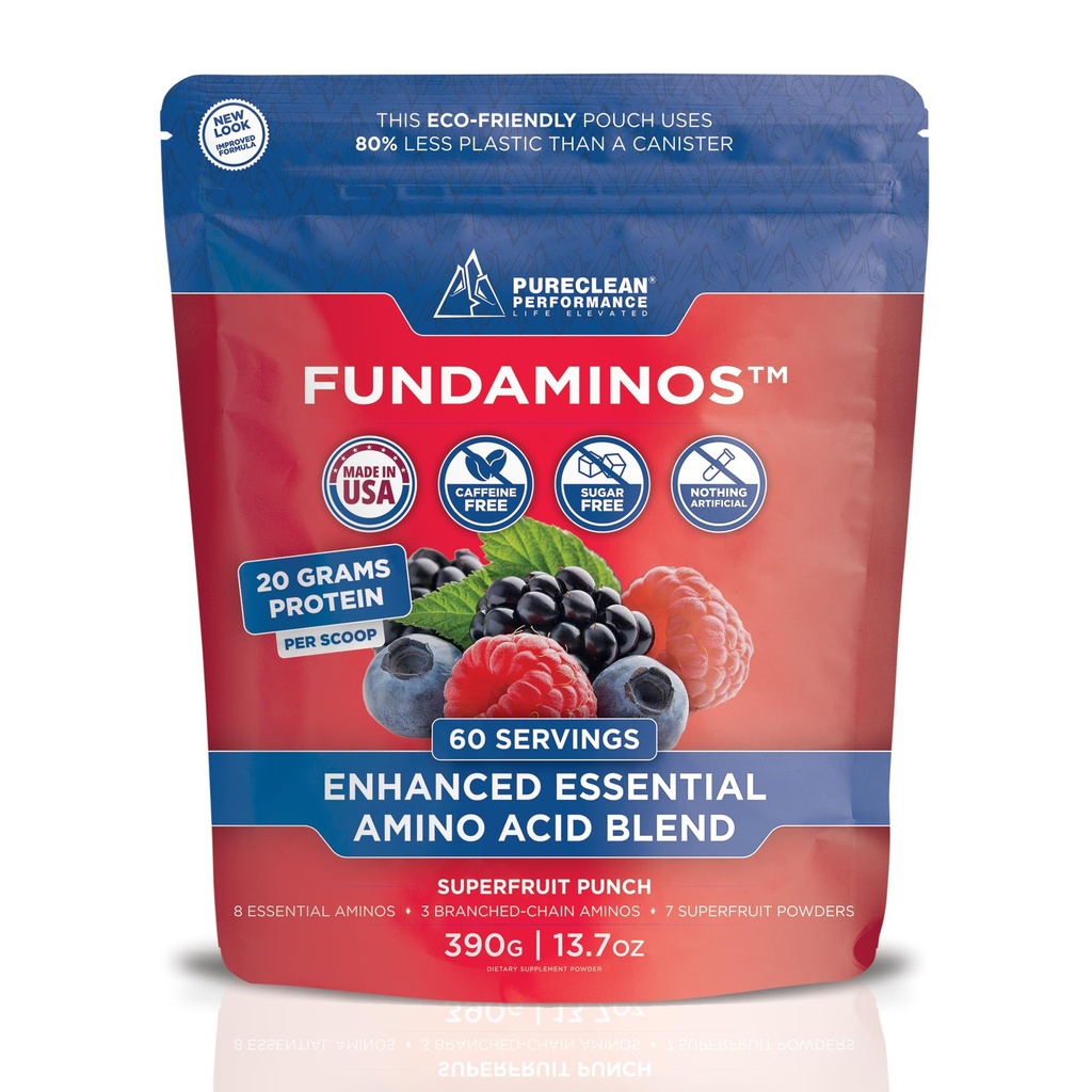 FundAminos EAA + BCAA 아미노산 분말 | 유기, 채식주의자, 식물 기초를 두어 | 매일 영양을 위한 완전한 근본적인 아미노산 | 낙관된 단백질 이용 | 상쾌한 Superfruits 혼합 - 60의 서빙