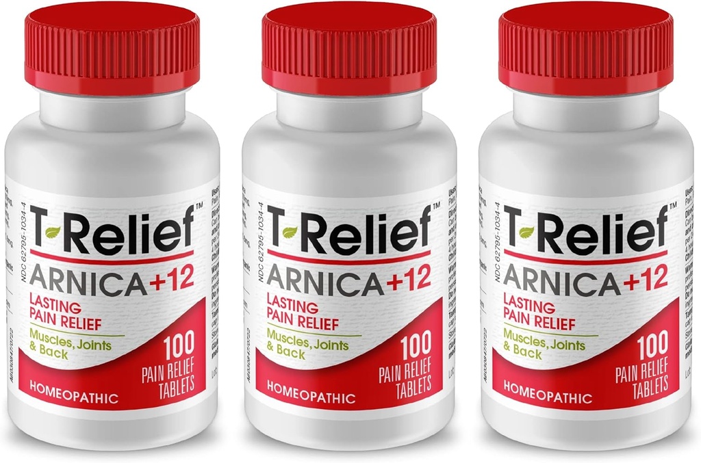 T-Relief Arnica +12 자연적인 구호는 허리 통증 합동 Soreness 근육 Aches & 뻣뻣함, 여자 & 남자를 위한 전체적인 몸 빠른 행동 구호 - 100개의 정제 (3 팩)를 위한 활동적인