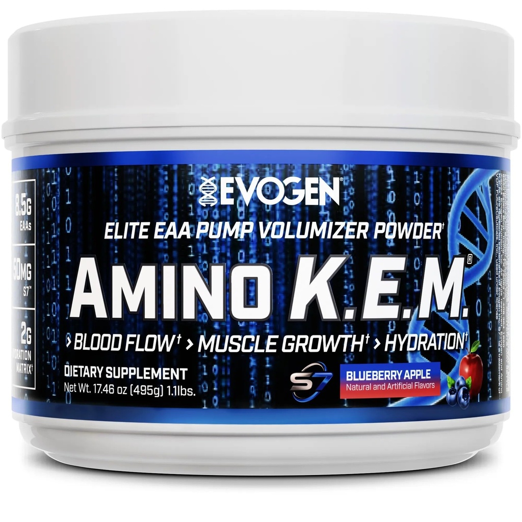 Evogen Amino K.E.M. - EAA & BCAA 분말 펌프 Volumizer | 혈류, 근육 성장, & Hydration를 위한 BCAA 아미노산 보충교재 | 블루베리 애플 | 30의 서빙