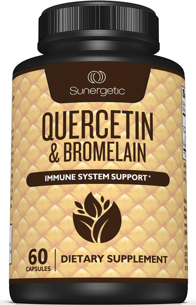 Sunergetic 프리미엄 Quercetin & Bromelain 보충 – 강력한 Quercetin Bromelain Complex 지원 면역 체계 & 계절 지원 – 봉사 당 Quercetin 1000mg – 60의 캡슐