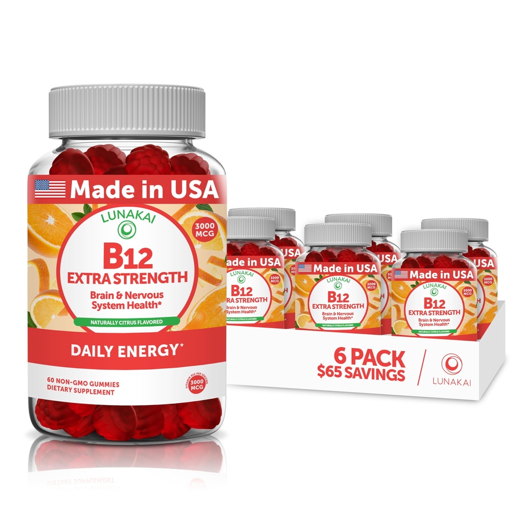 성인을 위한 비타민 B12 Gummies - 가장 쉬운 번식 공식 - 3000mcg 메틸 B-12 높은 흡수 에너지 Gummies - 비 GMO Vegan Vit B12 - 에너지 지원과 뼈 건강을 위한 Chewable B 12 - 6 팩