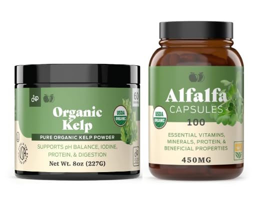 유기 Kelp 분말 8oz & 순수한 Alfalfa 잎 100개의 캡슐 뭉치