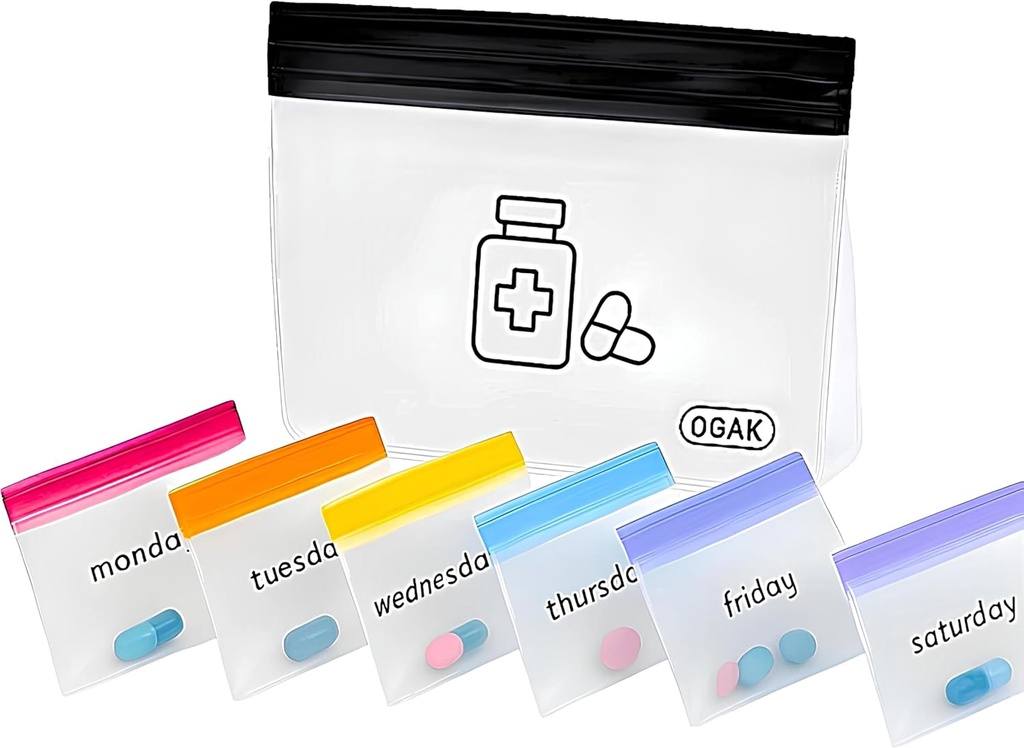 Pill 파우치 가방 여행 재사용, 7 일 착색 미니 플라스틱 가방, 여행 Pill 주최자, 작은 Pill 가방 & 대형 여행 Pill 컨테이너, 의학 스토리지 가방, 명확한 잠금 가방 | Inc. Pill 커터