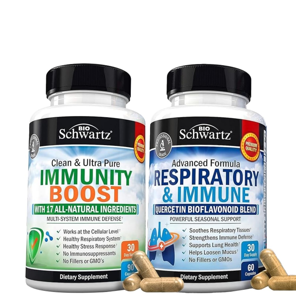 BioSchwartz Respiratory & Immune Lung Support Supplement with Quercetin (1 개월 공급) Plus 17 in 1 Immune Support Supplement with Antioxidants (1 개월 공급)