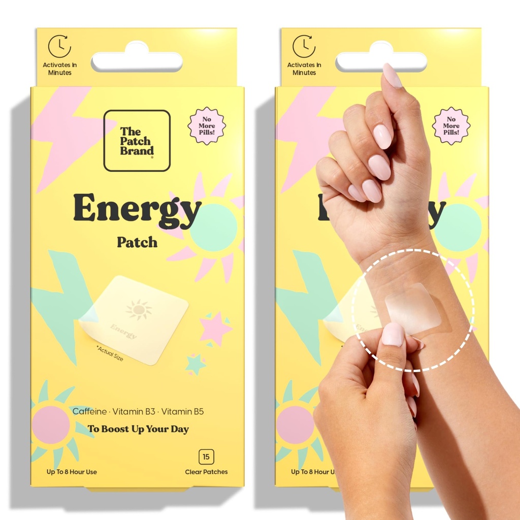 패치 브랜드 에너지 패치 | Caffeine과 B5, B3의 에너지 지원 | All Natural Wellness Patch Plant based and Cruelty Free Water resistant Patch that Last All Day