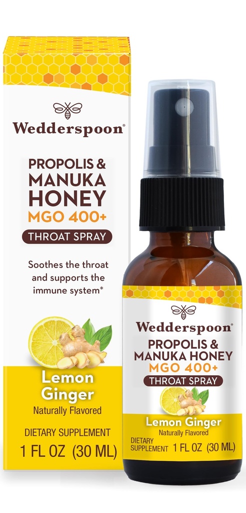 Wedderspoon Propolis 및 Manuka 꿀 Throat 스프레이, 레몬 & Ginger, 1 Fl Oz (Pack of 1), Sore Throat Relief, 자연 면역 지원
