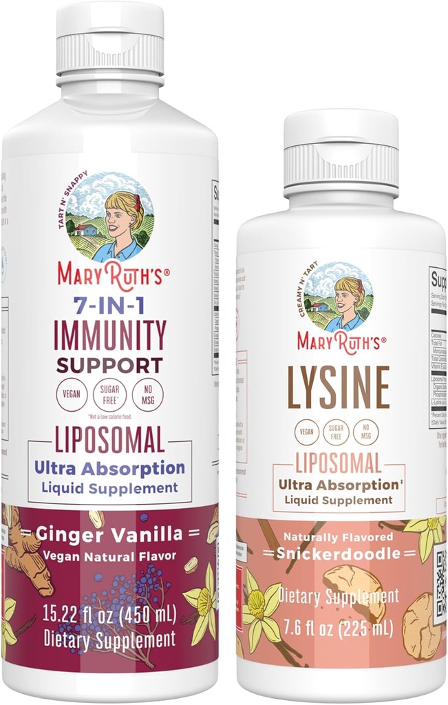 MaryRuth Organics Lysine Liposomal (Snickerdoodle) & Immunity (Ginger Vanilla) | Clean Label Project Verified® | 면역 지원 및 뷰티 비타민 | 비건, 글루텐 프리