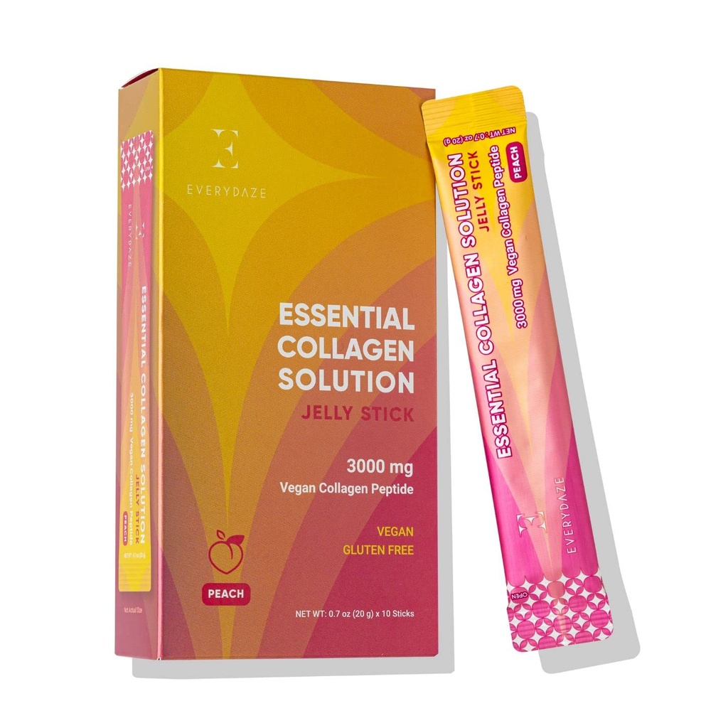 EVERYDAZE Essential Collagen 솔루션 젤리 스틱 | Vegan Collagen Peptide | 복숭아 | 10 팩 | 헤어, 스킨, 네일, 뷰티, 뼈 | 비타민, 미네랄, 남성용 산화제