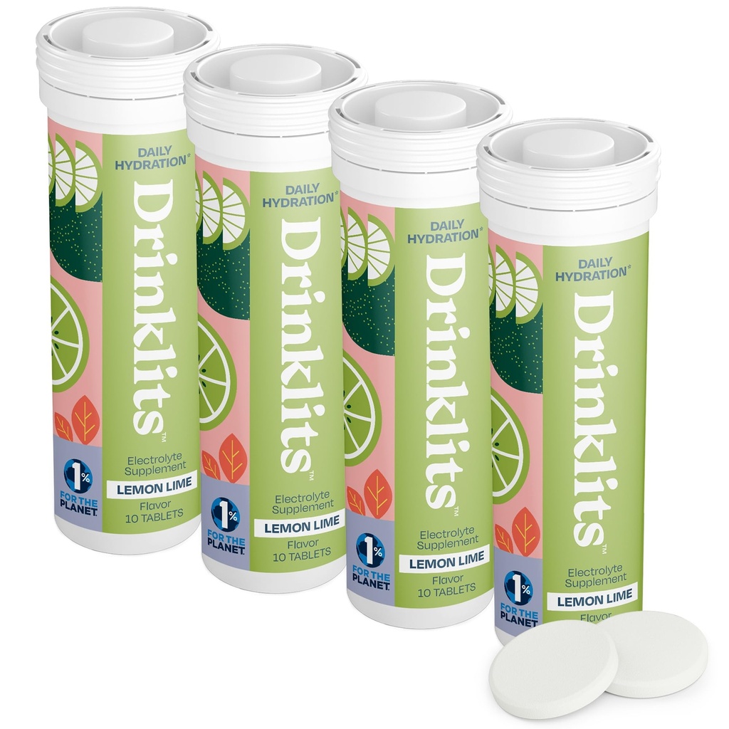 Drinklits Lemon-Lime Daily Electrolyte Hydration Tablets (4) 튜브 번들 | 천연 스포츠 음료 – 0g Sugar – 우수한 맛 | 40 서빙 - 10 튜브 당 정제