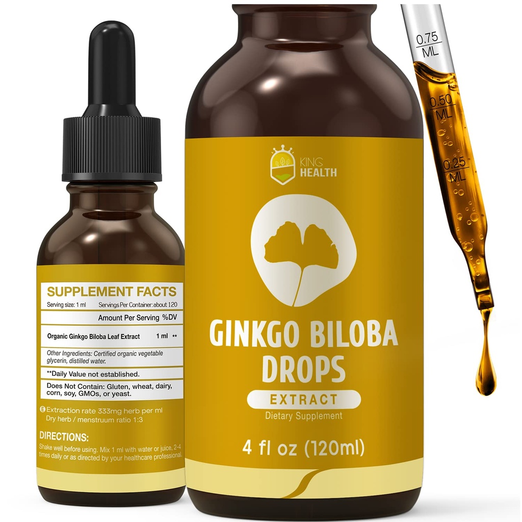유기 은행나무 Biloba 추출물 액체 보충교재, 뇌 & 초점 지원, 98% 흡수, 채식주의자, 비 GMO, 알콜 & 글루텐 자유로운 - 4 Fl Oz