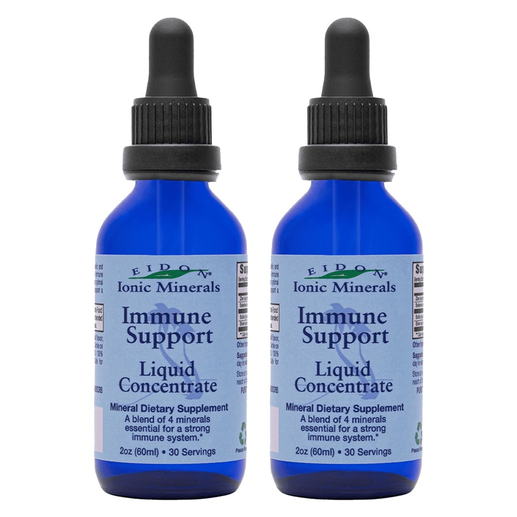 Eidon Ionic Minerals Immune Support Supplement Liquid Concentrate - 아연, 셀레늄, 지원 및 유지 Immune 시스템, Bioavailable, No Preservatives - 2 oz (팩 2)
